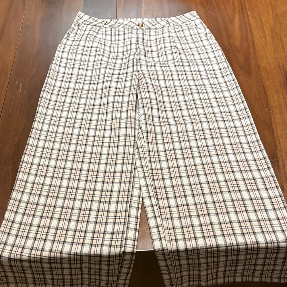 Source Unknown Plaid Wide Leg Pants - Cream and Black